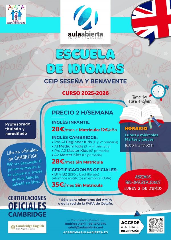 cartel-ceip-sesena-y-benavente-getafe-escuela-de-idiomas-ingles-2025-2026-academia-aula-abierta_900