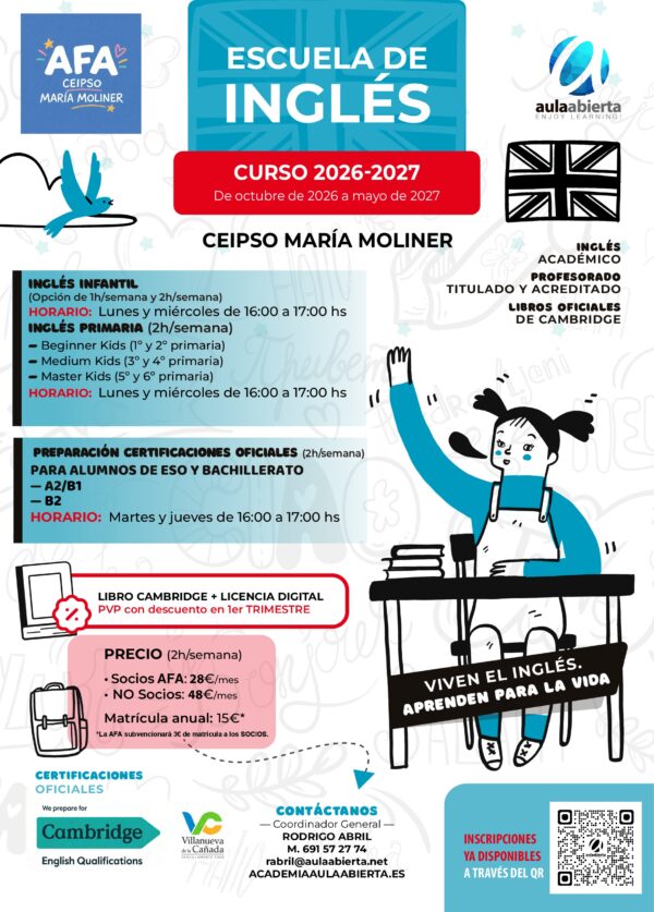 cartel-ceip-maria-moliner-villanueva-de-la-canada-escuela-de-idiomas-inscripcion-anual-2026-2027-academia-aula-abierta