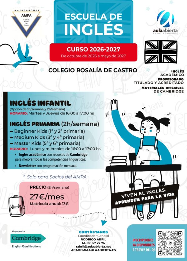 cartel-ceip-rosalia-de-castro-majadahonda-escuela-de-idiomas-academia-aula-abierta-2026-2027
