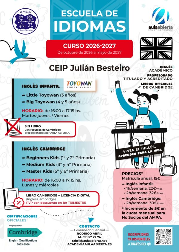 cartel-ceip-julian-besteiro-getafe-escuela-de-idiomas-inscripcion-anual-2026-2027-academia-aula-abierta