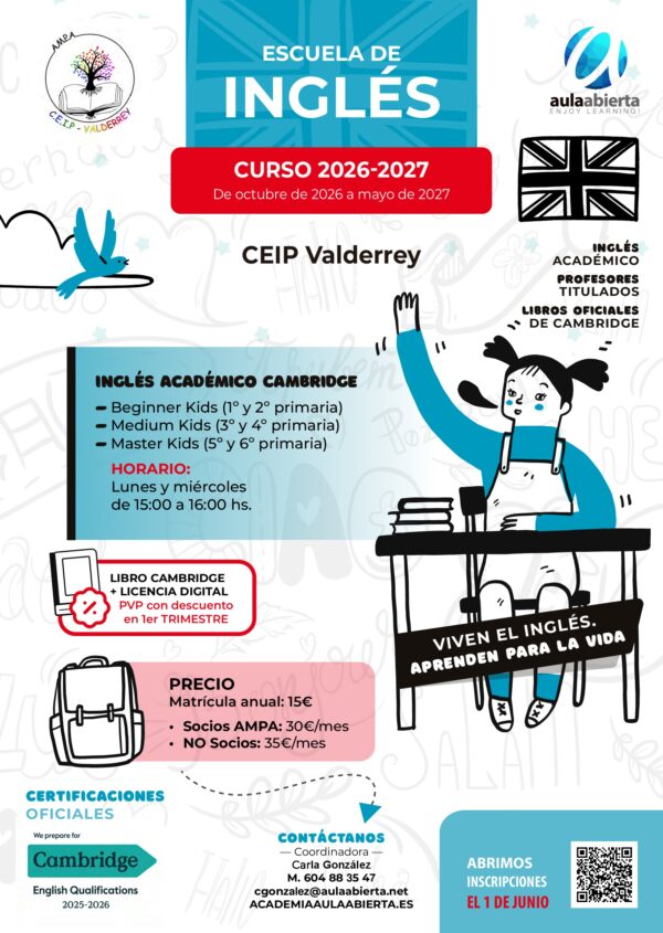 cartel-primaria-ceip-valderrey-algete-escuela-de-idiomas-academia-aula-abierta-2026-2027