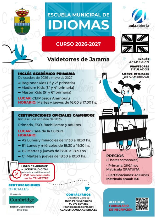 cartel-primaria-certificaciones-valdetorres-del-jarama-escuela-de-idiomas-academia-aula-abierta-2026-2027
